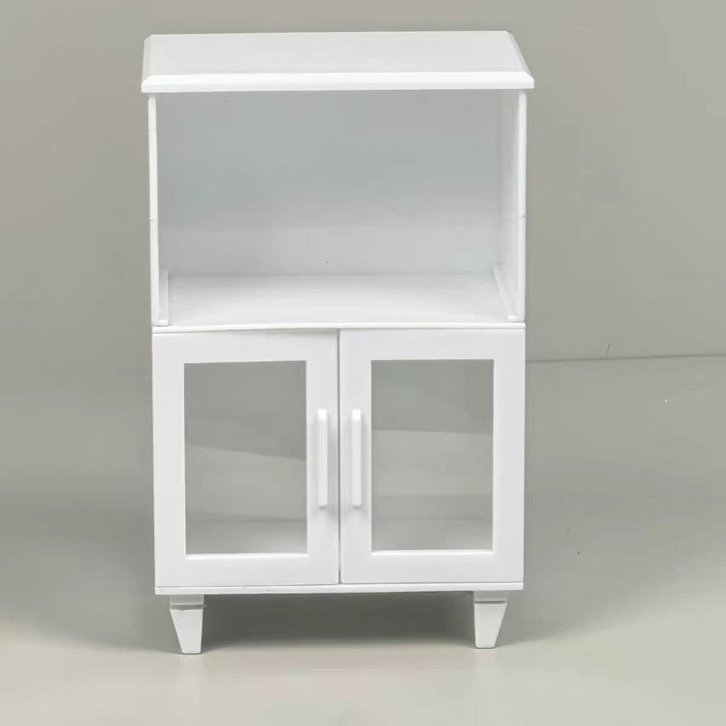 A Miniature Two-Tier Cabinet Model with Modern White Features, Designed for Playhouses, Suitable for Matching Scenes in Dollhouses.