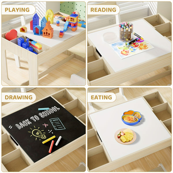 Children's Table with 2 Chairs, Children's Seating Group with Storage Space, Children's Table Chair Set with Reversible Table Top, Children's Desk for School, Daycare Center, Children's Room, for Children From 3 Years for Christmas and Halloween