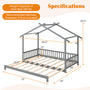 COSTWAY Adjustable Kids Bed Frame, Classic Style Wooden Daybed with Roof and Side Rails, Extendable from Twin to King Size, Hardwood and Wood-Based Panel Construction, with No Box Spring Required for Children 6-12 Years Old