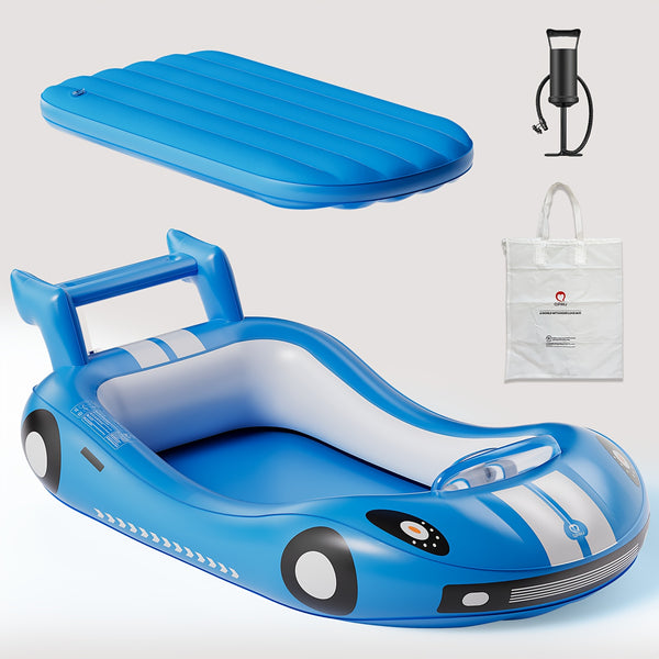 Inflatable Kids Bed with Sides - Race Car Design Portable Travel Bed with Hand Pump, Durable Plastic Construction & Safety Rails, Indoor\u002FOutdoor Air Mattress for Camping, Hotels, Home Use - No Assembly Required, Lightweight & Easy Setup