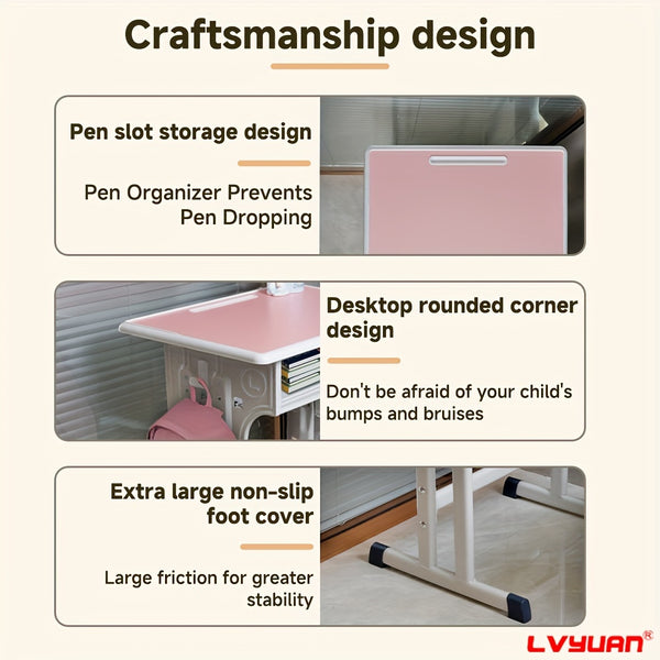 Children'S Study Table And Chair Set, Kids Table And Chair Set, Height Adjustable Desk For Kids, Table And Chairs For Kids - With Ergonomic Design, Suitable For Children, Primary School Students And Teenagers Aged 3-18 Years Old