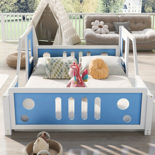 Bellemave Full Size Car Bed with Headboard & Footboard, 4-Side Rails - Sturdy Wood & MDF Construction, Blue Race Car Design Bed Frame with Safety Rails, Easy Assembly, No Box Spring Needed, Modern Bedroom Furniture & Teens (Ages 6+) - Durable Bed fo