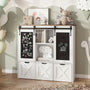 Storage Organizer With Sliding Blackboard, Bookshelf And Bookcase With 3 Movable Drawers & 5 Storage Cubbies, Multifunctional Storage Cabinet Chest For Playroom, Bed Room