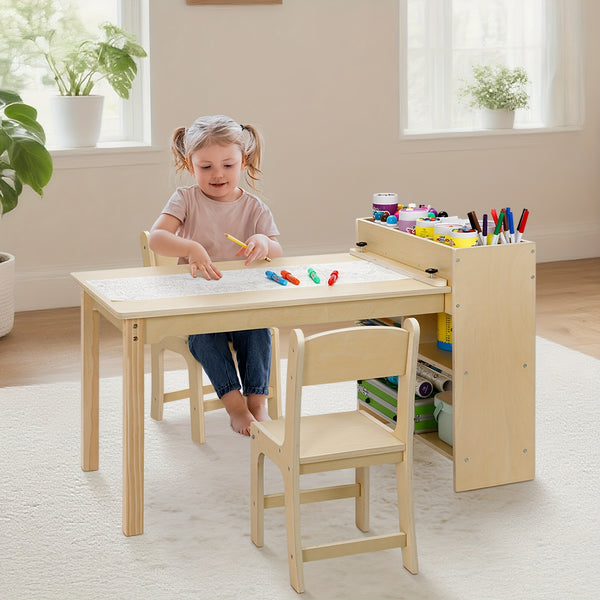 Wood Toddler Activity Table Wood Toddler Activity Table with 2 Chairs, Large Storage Shelves for Writing Drawing Suitable for Playrooms & Classroom