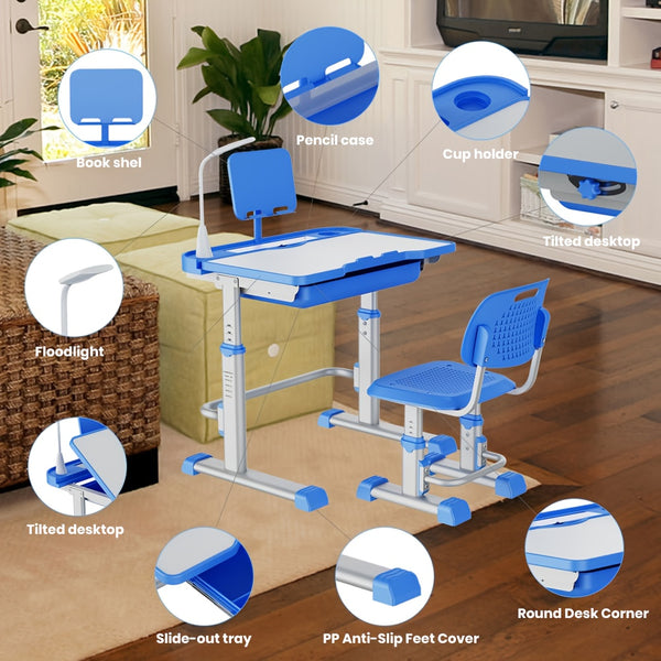 Study Table And Chair Set - Height-adjustable, Tilting Tabletop, Ergonomically Designed Table And Chair for Kids, Primary School Students And Teenagers Aged 3-18 Years (pink, Blue, Grey). Car Accessories, Christmas Gifts