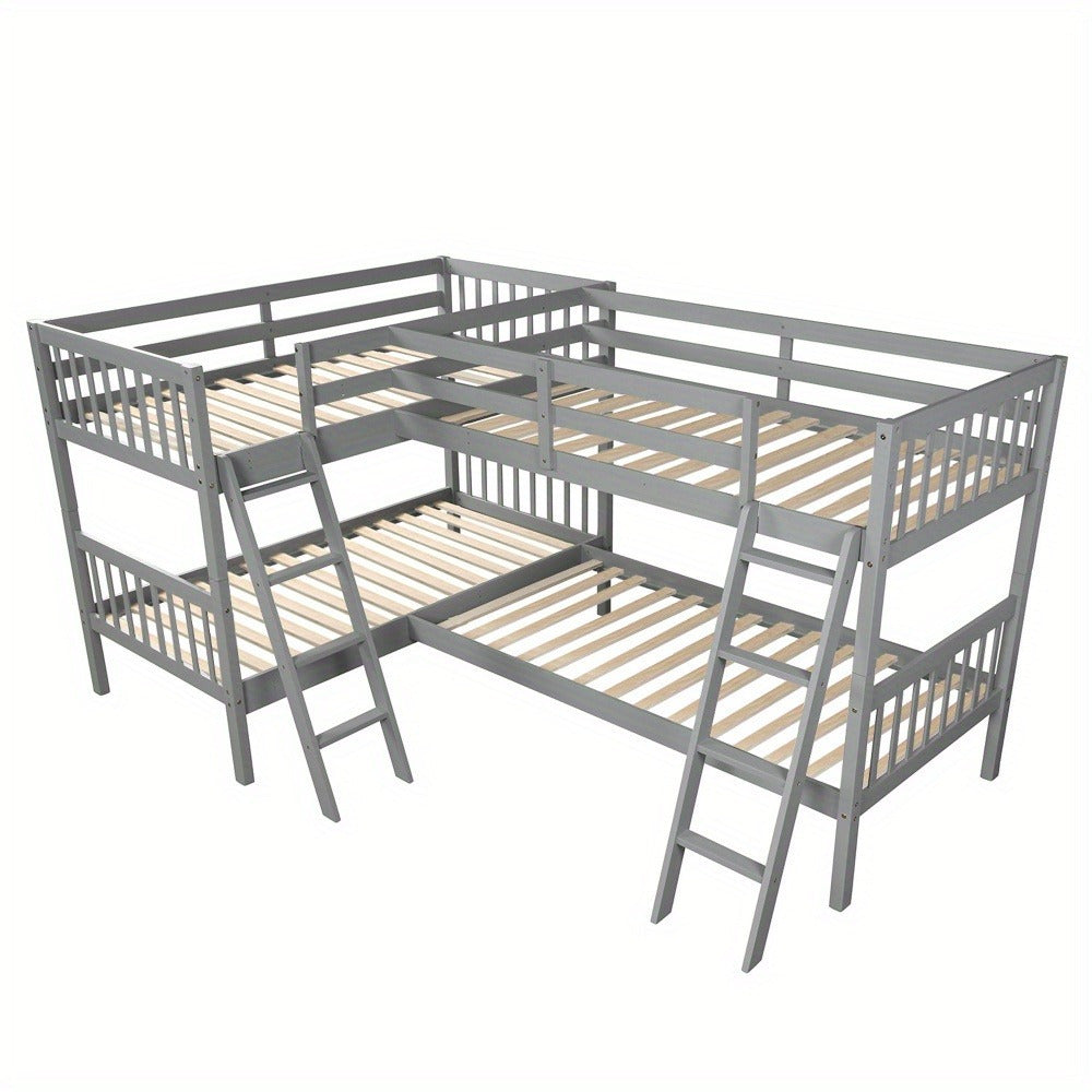 RIDFY L-Shaped Bunk Bed with Ladder, Twin Size-Gray