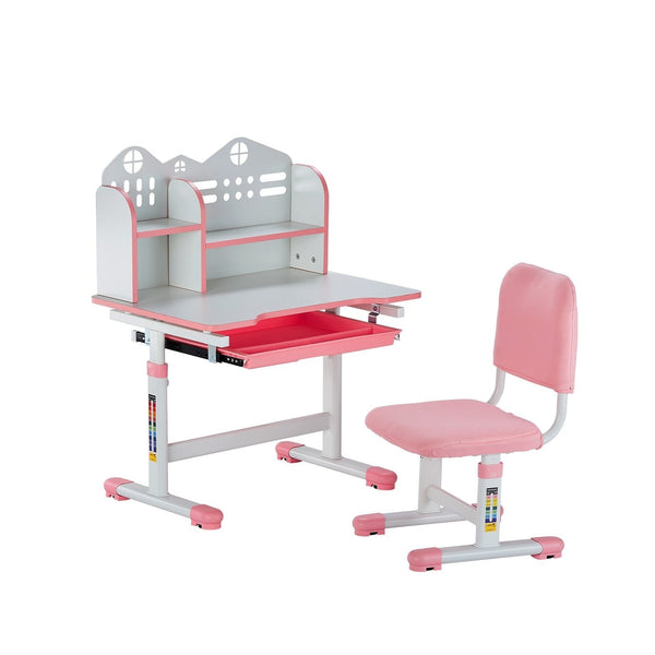 VEVOR Kids Study Chair and Desk Set, Study Desk and Chair for Kids with Bookshelf and Storage Drawer, Adjustable Height Kids Study Desk with Chair, Children Study Table for Bedroom & Study Room, Pink\u002Fblue 20.5-40.34inch\u002F20.5-43.5inch