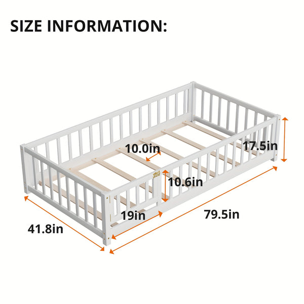 Kids' Double\u002FFull\u002FQueen Bed Frame, Solid Wood with Reinforced Horizontal Bars, High-Safety Safety Rail and Fun Small Door Design, Durable Bed Suitable for Girls and Boys, Helps Develop Independence, Easy to Assemble