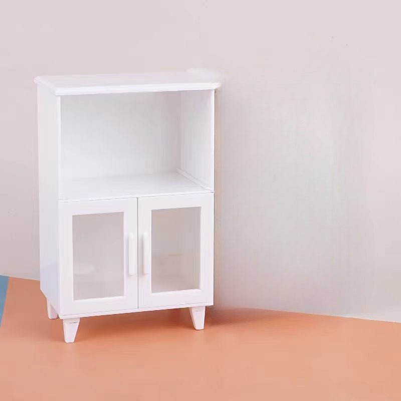 A Miniature Two-Tier Cabinet Model with Modern White Features, Designed for Playhouses, Suitable for Matching Scenes in Dollhouses.