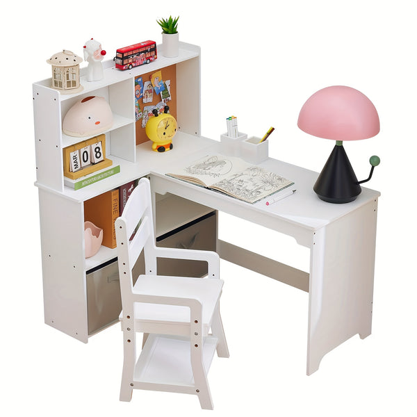 Kids Study Desk And Chair Set, Corner Study Desk For Children