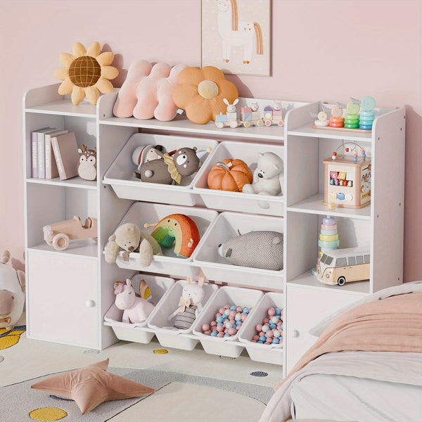 Kids Toy Storage Organizer W\u002F 8 Removable Toy Bins, 4-Tier Toy Organizers W\u002F 6 Storage Cubbies, Kids Bookshelf and Toy Storage for Playroom, Bedroom, Kids Room, Classroom