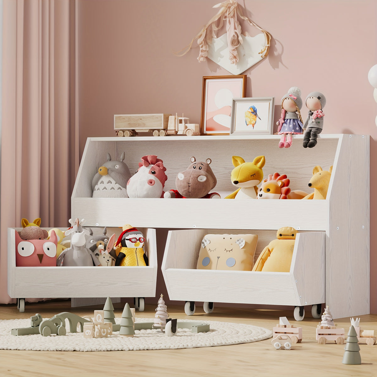 Storage and Organizer, Muti-Functional Bookcase and Storage Bin with Moveable Drawers, Storage Carbinet White, Storage Drawer Units