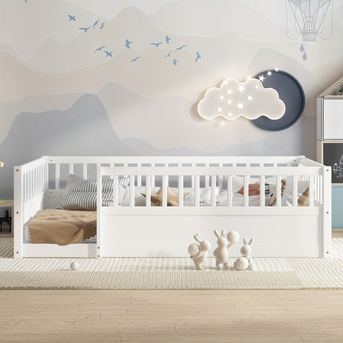 Wooden Floor Bed & Raised Panel Twin