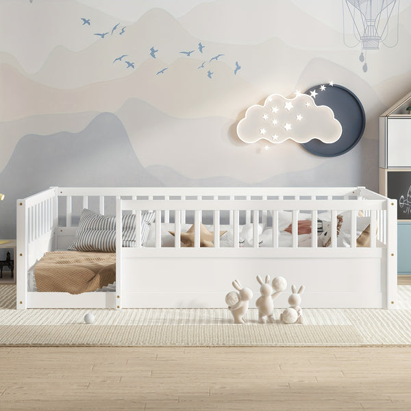 Wooden Floor Bed & Raised Panel Twin