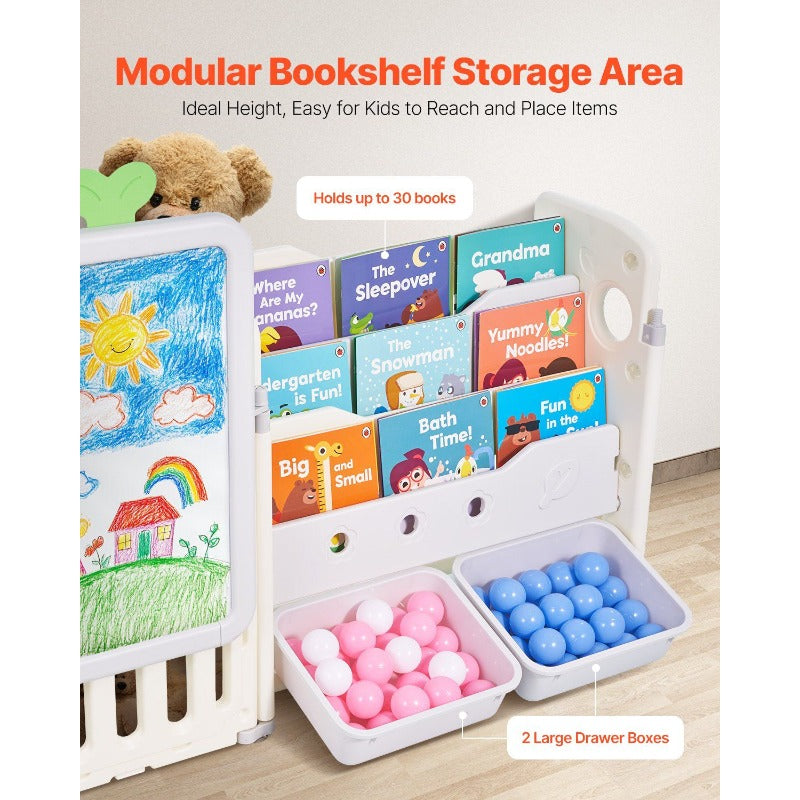 Serve with heart Toy Storage with Bookshelf 4-Tier Large Toy Storage Organizer with 10 Plastic Movable Bins Cubby Cabinet with Bookshelf and Drawing Board for Study Room Playroom Classroom Nursery Focus on quality