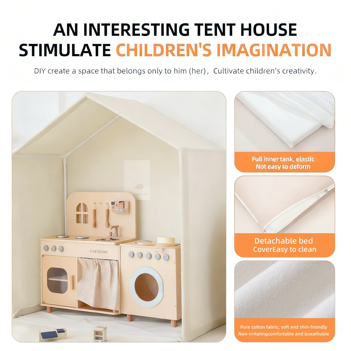 Indoor Playhouse Bed with Soft Sponge Guardrail - Portable White Tent-like Playpen, Baby- Fence for &, Easy-to-Assemble Bed Frame for, Non-Wood Durable Children's Bed Surround