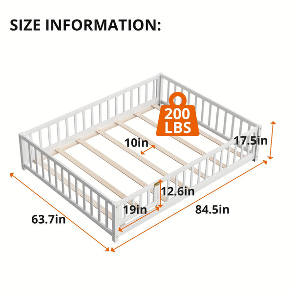 Kids' Double\u002FFull\u002FQueen Bed Frame, Solid Wood with Reinforced Horizontal Bars, High-Safety Safety Rail and Fun Small Door Design, Durable Bed Suitable for Girls and Boys, Helps Develop Independence, Easy to Assemble