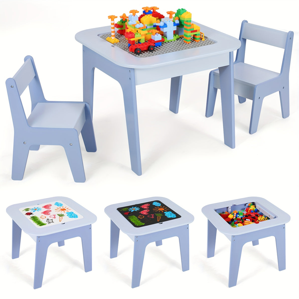 4 In 1 Kids Table And 2 Chairs With Storage Drawers And 2 Removable Tabletops, Activity Table With Blackboard And Whiteboard, Ideal For Easter