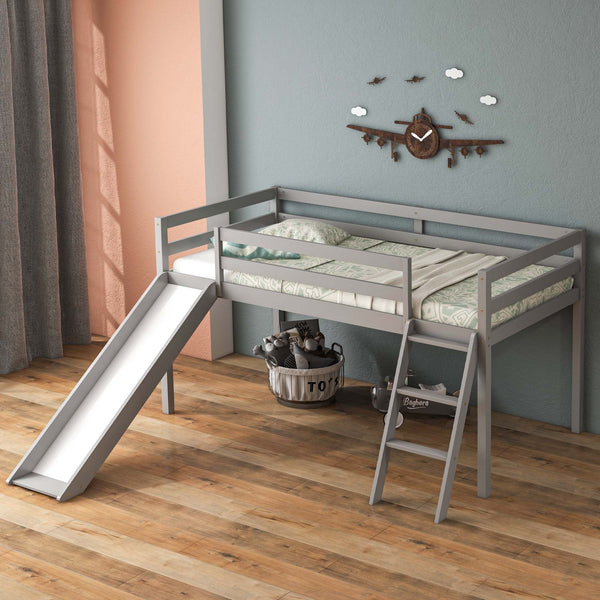 Wooden double-decker loft bed with ladder and storage space, suitable for Youngsters and Youngsters