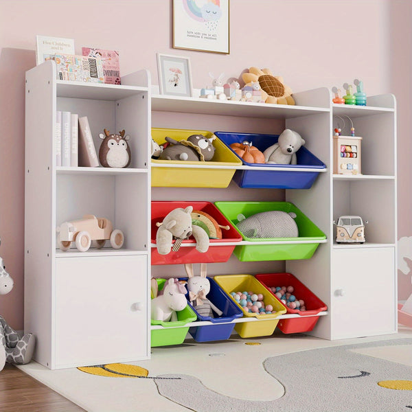 Kids Toy Storage Organizer W\u002F 8 Removable Toy Bins, 4-Tier Toy Organizers W\u002F 6 Storage Cubbies, Kids Bookshelf and Toy Storage for Playroom, Bedroom, Kids Room, Classroom