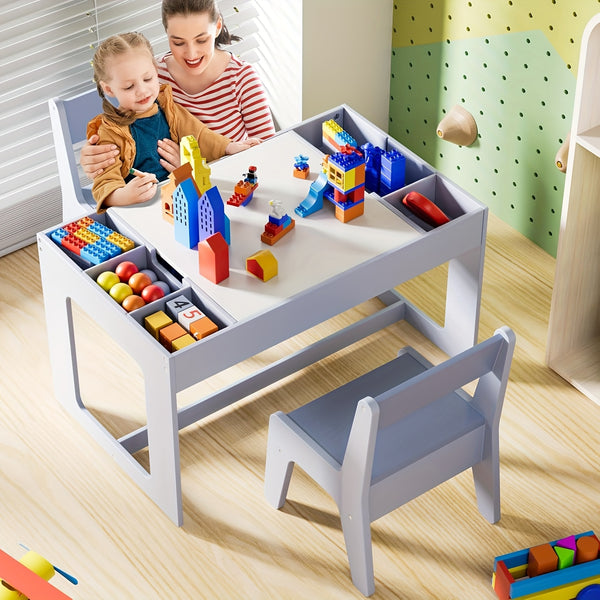 Children's Table with 2 Chairs, Children's Seating Group with Storage Space, Children's Table Chair Set with Reversible Table Top, Children's Desk for School, Daycare Center, Children's Room, for Children From 3 Years for Christmas and Halloween