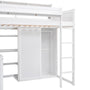 Wood Twin Size Loft bed with Multiple Storage Shelves and Wardrobe, White