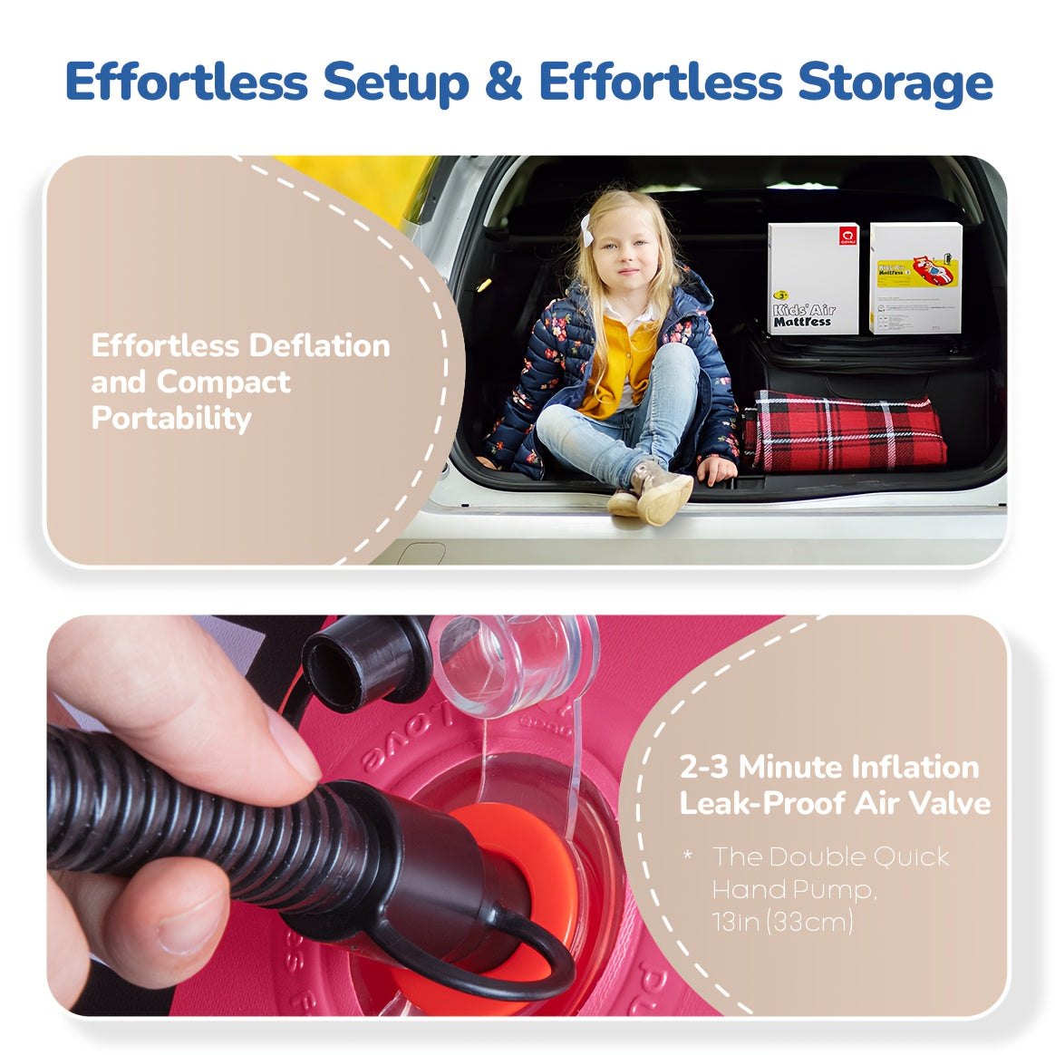 Inflatable Kids Bed with Sides - Race Car Design Portable Travel Bed with Hand Pump, Durable Plastic Construction & Safety Rails, Indoor\u002FOutdoor Air Mattress for Camping, Hotels, Home Use - No Assembly Required, Lightweight & Easy Setup