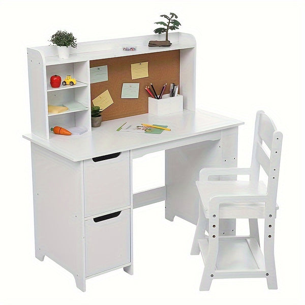 Kids Study Desk With Chair, Kids Desk And Chair Set For 3-8 Years Old, Wooden Study Desk With Open Shelf & Storage Cabinet, Student Computer Workstation & Writing Table For Home School Use