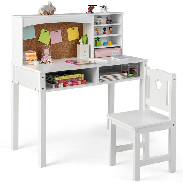 MULTIGOT Kids Desk and Chair Set Study Writing Workstation w\u002F Hutch & Bulletin Board