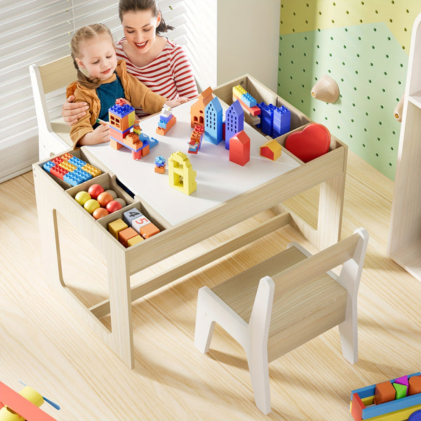 Children's Table with 2 Chairs, Children's Seating Group with Storage Space, Children's Table Chair Set with Reversible Table Top, Children's Desk for School, Daycare Center, Children's Room, for Children From 3 Years for Christmas and Halloween