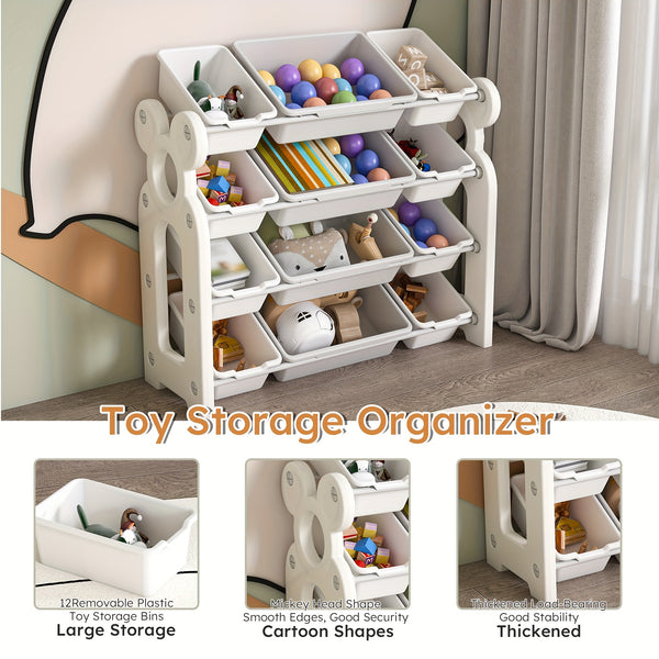 Montary Youngsters' Toy Storage Organizer with 12 Bins: A Multi-Functional Nursery Organizer And Youngsters' Furniture Set, Toy Storage with Shelf, And 12 Toy Bins, Perfect for Playrooms And Youngsters' Rooms (White).