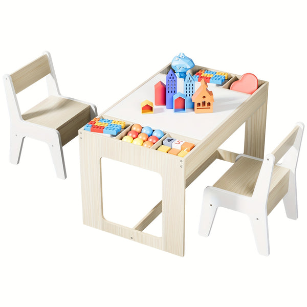 Children's Table with 2 Chairs, Children's Seating Group with Storage Space, Children's Table Chair Set with Reversible Table Top, Children's Desk for School, Daycare Center, Children's Room, for Children From 3 Years for Christmas and Halloween