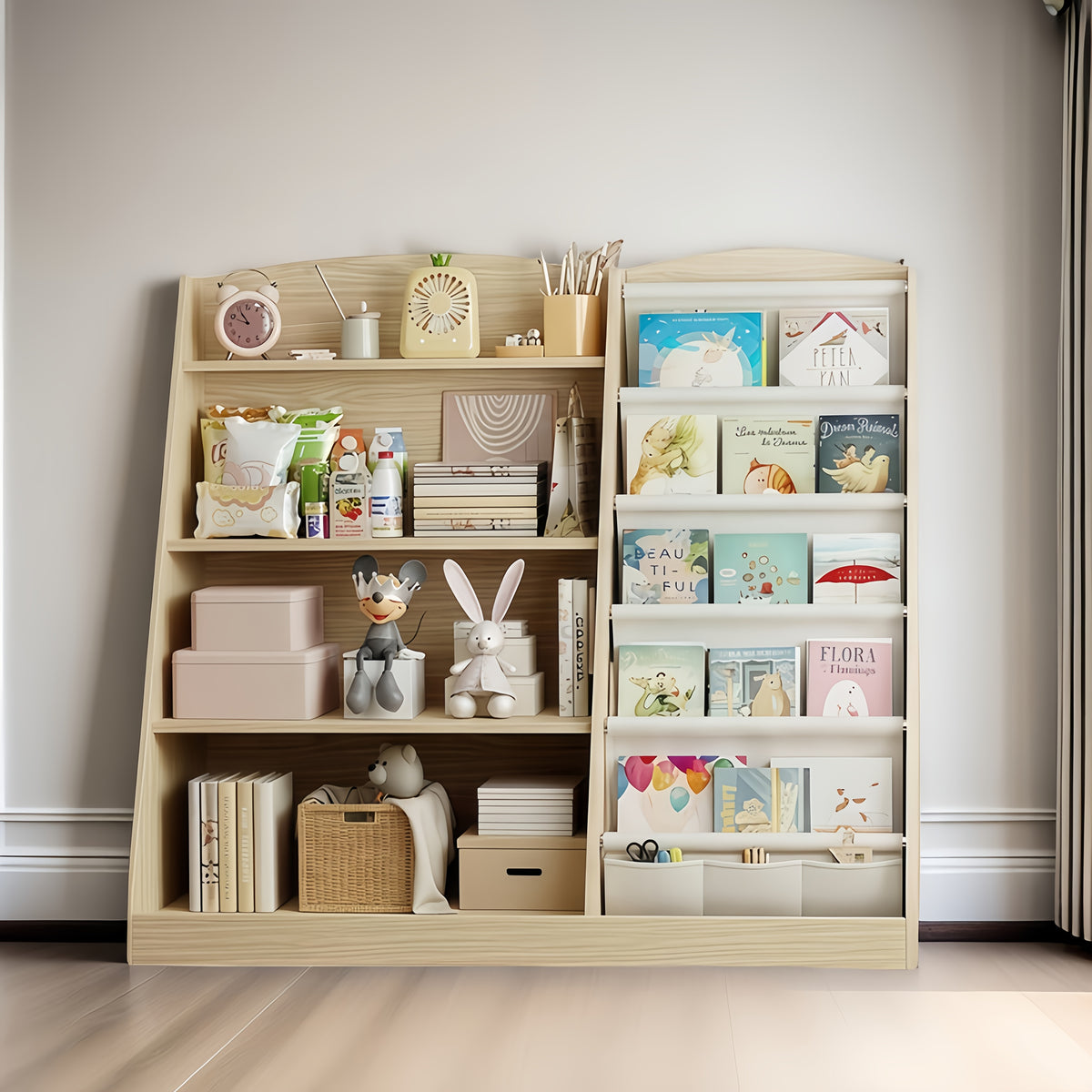 Multi-Functional Wooden Bookshelf & Toy Storage Cabinet - 6-Tier Ladder Shelf Organizer with 27\