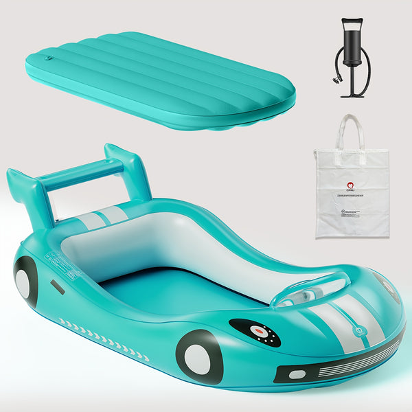 Inflatable Kids Bed with Sides - Race Car Design Portable Travel Bed with Hand Pump, Durable Plastic Construction & Safety Rails, Indoor\u002FOutdoor Air Mattress for Camping, Hotels, Home Use - No Assembly Required, Lightweight & Easy Setup