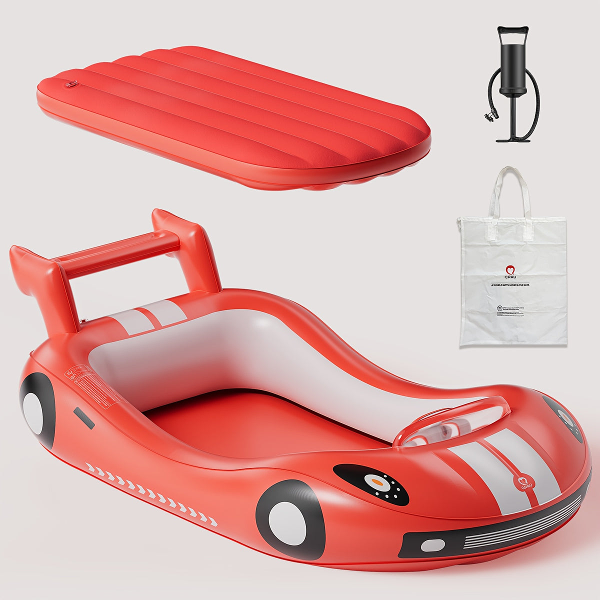 Inflatable Kids Bed with Sides - Race Car Design Portable Travel Bed with Hand Pump, Durable Plastic Construction & Safety Rails, Indoor\u002FOutdoor Air Mattress for Camping, Hotels, Home Use - No Assembly Required, Lightweight & Easy Setup