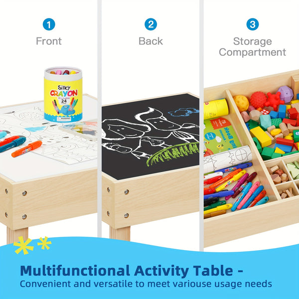 3 In1 Table And Chair Set, Kids Table And Chairs Ages 3-7 with Versatile Tabletop And Storage Drawer, Kids Sensory Table for Home, Nursery And Playroom. Premium Gift for Boys And Girls for Christmas And Halloween