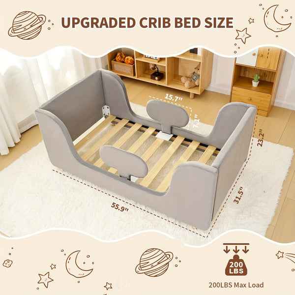 LILYPELLE Toddler Velvet Floor Bed, Child Bed For Kids With Extra Broad, Crib Size Toddler Bed, Velvet Bed Frame, Mat Is Not Included