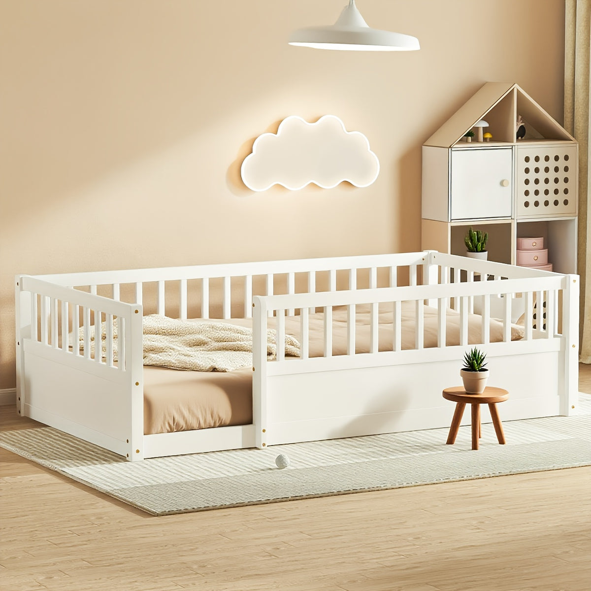 Wooden Floor Bed & Raised Panel Twin