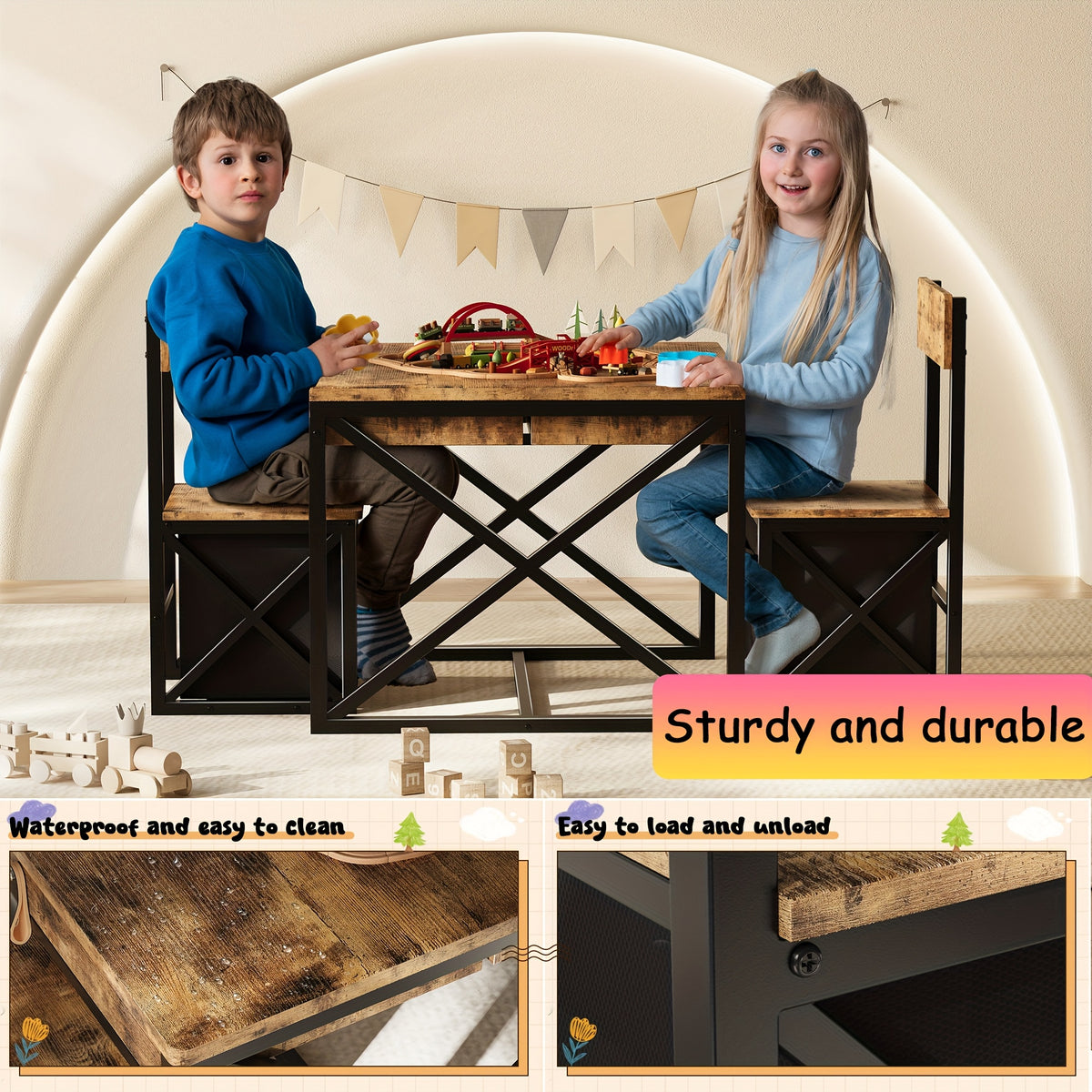 4-in-1 Kids Table and Chairs Set with Storage, Toddler Activity Desk for Crafts, Drawing, Reading - Ideal Furniture for Learning and Play, Youngsters'S Room Furniture|Stylish Dining Set|Secure Folding Chair, Youngsters Room Furniture
