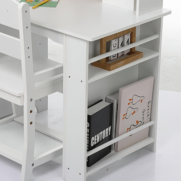 Kids Study Desk With Chair, Kids Desk And Chair Set For 3-8 Years Old, Wooden Study Desk With Open Shelf & Storage Cabinet, Student Computer Workstation & Writing Table For Home School Use