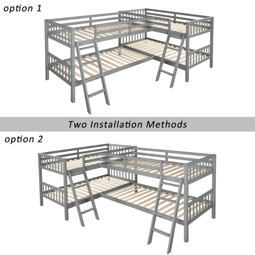 RIDFY L-Shaped Bunk Bed with Ladder, Twin Size-Gray