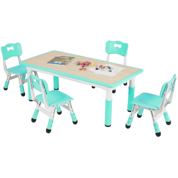 Kids Table And 4 Chair Set, Height Adjustable Table And Chair Set, Non-Slip Legs, Graffiti Desktop, Large Children Activity Table, Reading Daycare Classroom Home
