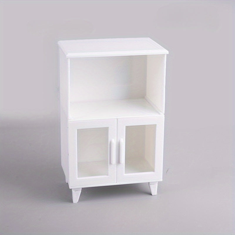 A Miniature Two-Tier Cabinet Model with Modern White Features, Designed for Playhouses, Suitable for Matching Scenes in Dollhouses.
