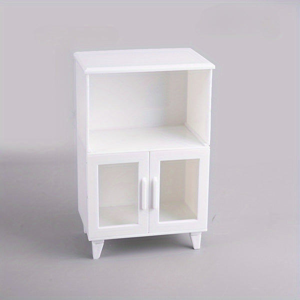 A Miniature Two-Tier Cabinet Model with Modern White Features, Designed for Playhouses, Suitable for Matching Scenes in Dollhouses.