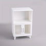A Miniature Two-Tier Cabinet Model with Modern White Features, Designed for Playhouses, Suitable for Matching Scenes in Dollhouses.
