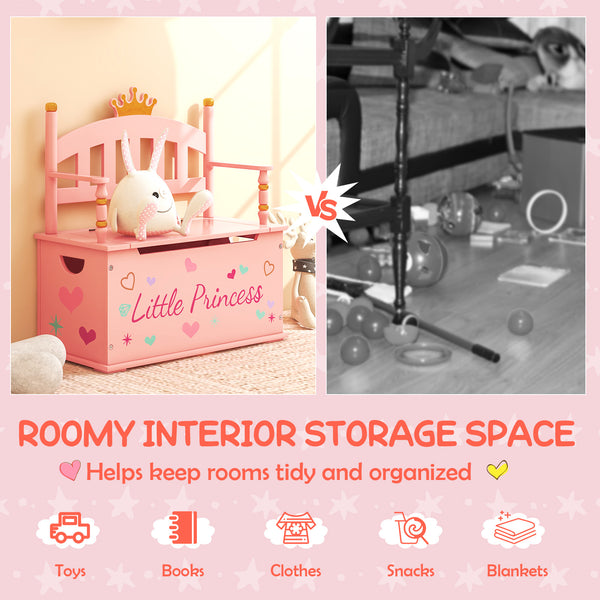 COSTWAY Kids Toy Storage Organizer, 2-in-1 Toy Storage Chest & Bench, w\u002F Safety Hinge & High Backrest, Cute Crown Pattern, Toy Storage Organizer for Kids Room, Playroom, Nursery