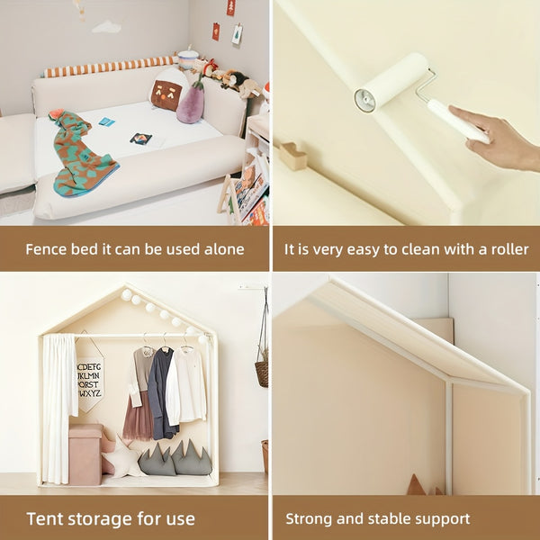 Indoor Playhouse Bed with Soft Sponge Guardrail - Portable White Tent-like Playpen, Baby- Fence for &, Easy-to-Assemble Bed Frame for, Non-Wood Durable Children's Bed Surround