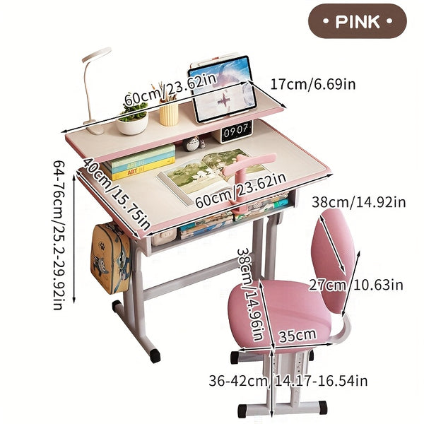 A Height-adjustable Children'S School Study Table And Chair Set, Ergonomically Designed, High-quality For Children, Elementary School Students And Teenagers Aged 3-18 Years Old, Suitable For Home, Classroom, Tutoring