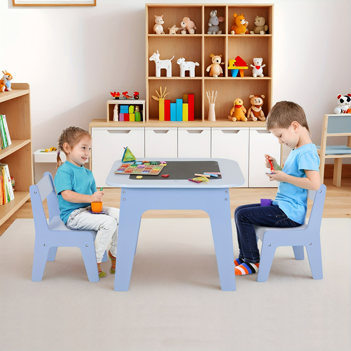 4 In 1 Kids Table And 2 Chairs With Storage Drawers And 2 Removable Tabletops, Activity Table With Blackboard And Whiteboard, Ideal For Easter