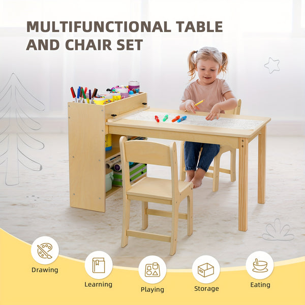 Wood Toddler Activity Table Wood Toddler Activity Table with 2 Chairs, Large Storage Shelves for Writing Drawing Suitable for Playrooms & Classroom